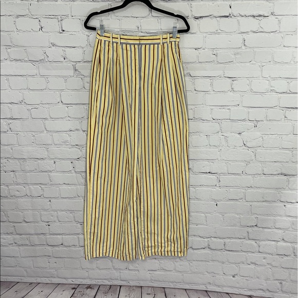 Jil Sander Yellow Striped Wide Leg Pleated Pants - Picture 2 of 10